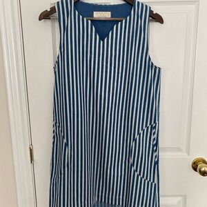 Blue and White Striped Midi Dress - Unbranded